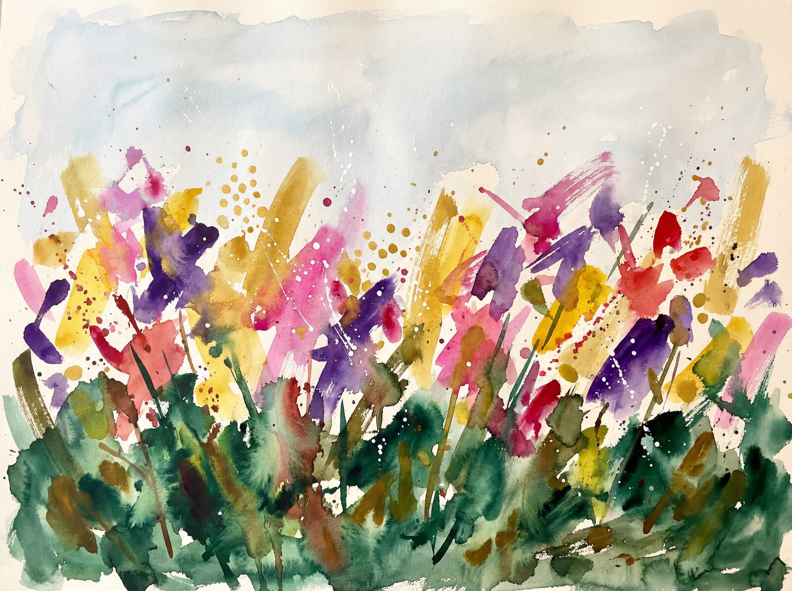 Experience the ecstatic joy of a meadow in pure colour and sensation. Vibrant greens, golds, reds, purples. Made to order.