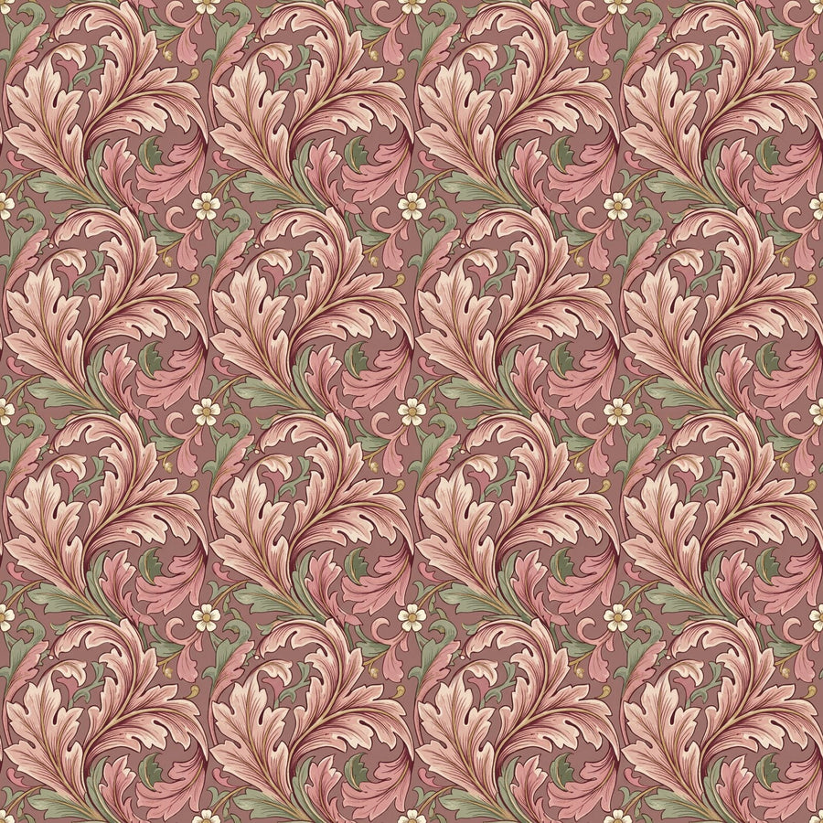Morris's grand Acanthus pattern reimagined in blush pink, dusty rose, and sage. Made to order for your exact wall.