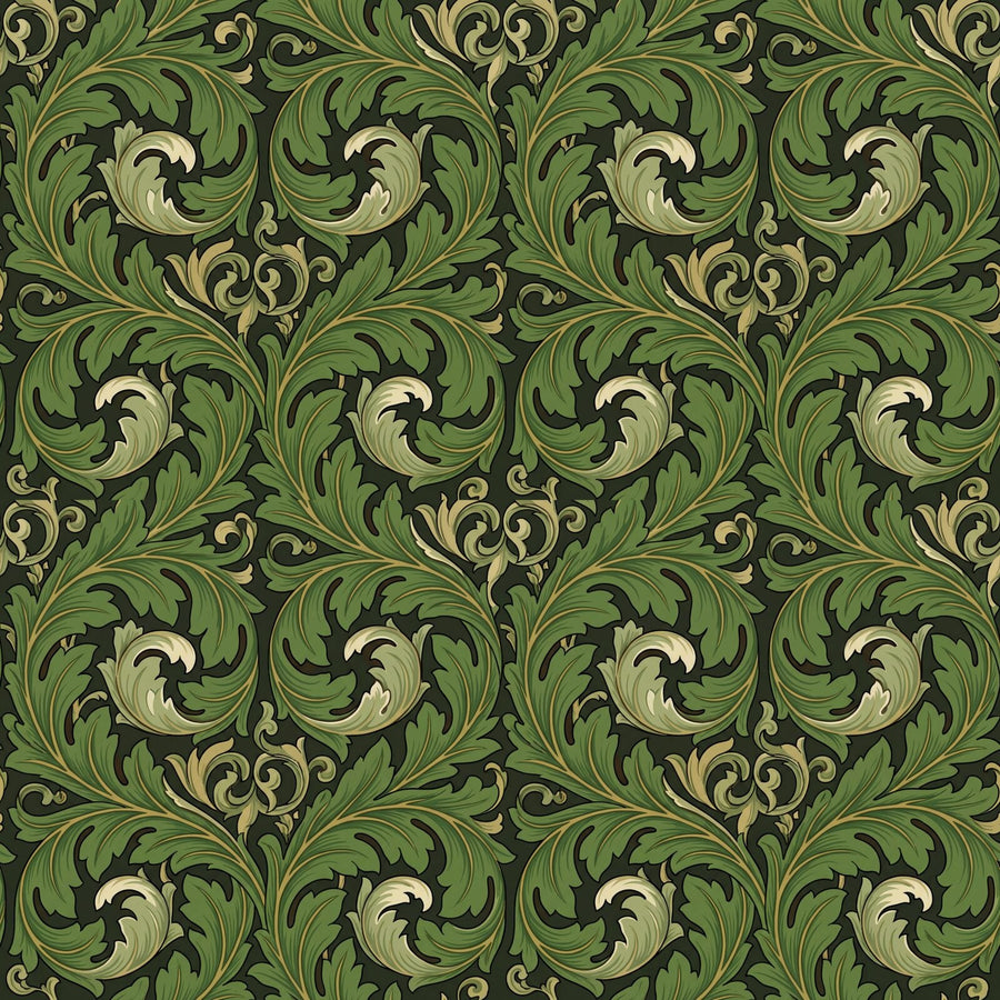 Experience the monumental grandeur of Acanthus Scroll mural wallpaper. Rich olive, deep greens, and warm gold. Made to order.