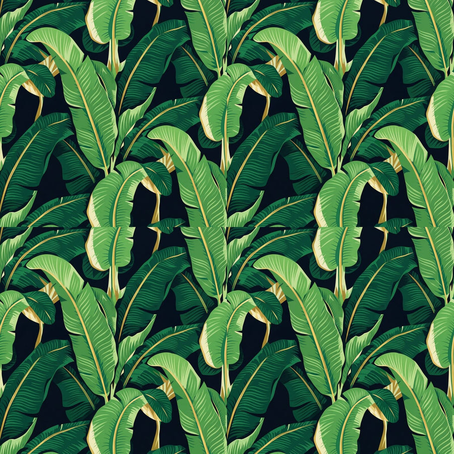Heritage pattern wallpaper in Jungle Night, Banana Green, and Gold. Made to order.