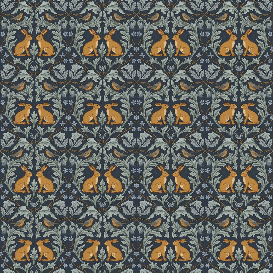 Immerse yourself in the cosy drama of Brother Rabbit Storm. Dark grey-blue, warm amber, and silver sage. Made to order.