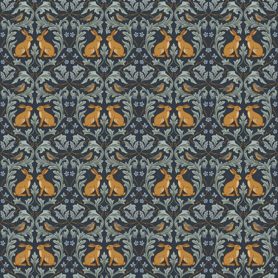 Immerse yourself in the cosy drama of Brother Rabbit Storm. Dark grey-blue, warm amber, and silver sage. Made to order.