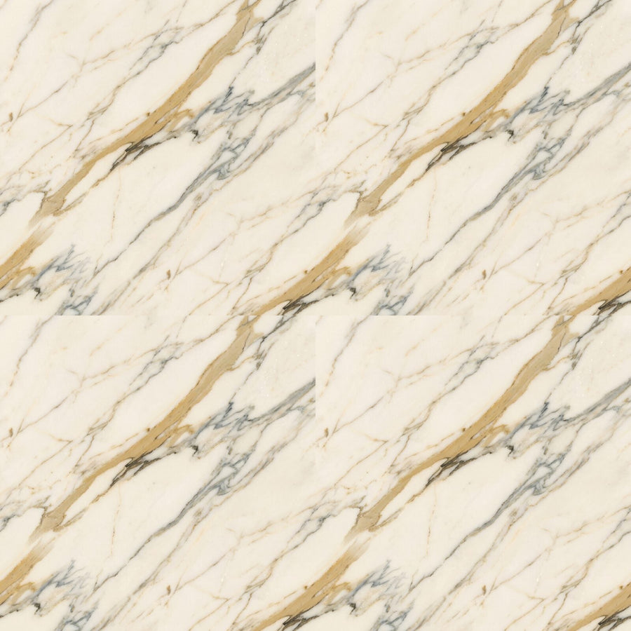 Experience the luxurious sweep of Calacatta marble in warm white, gold, and grey. Made to order.