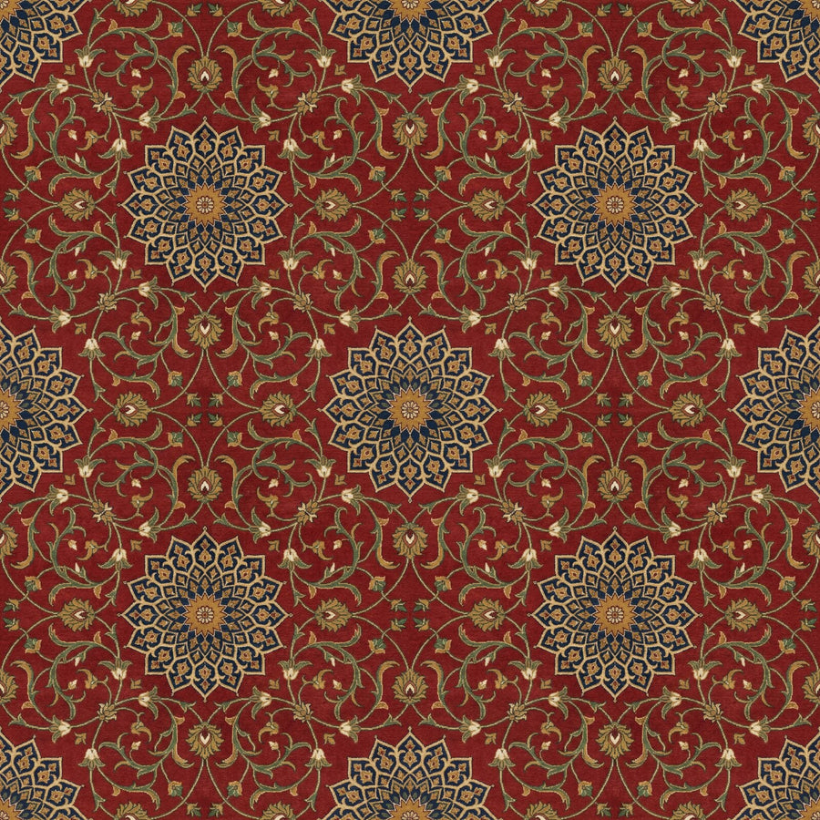 Immerse yourself in the opulent beauty of a Mughal carpet pattern, rendered in deep reds, indigos, and golds. Made to order.