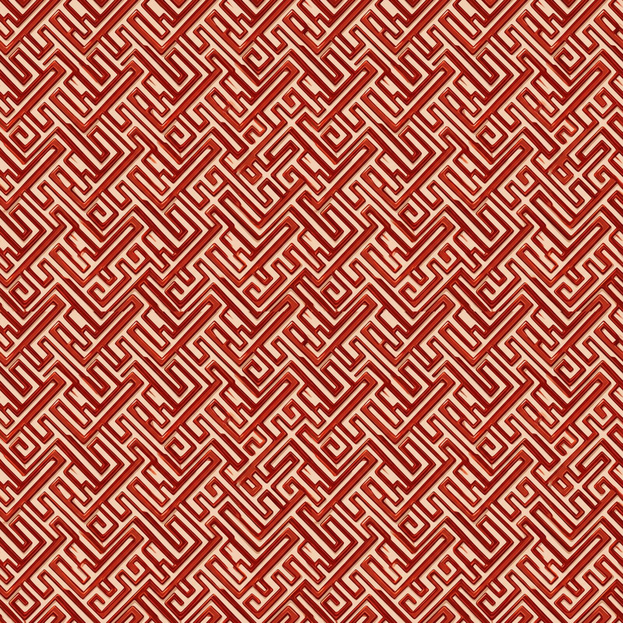 Hypnotic Chinoiserie repeat pattern in Vermilion, Lacquer Black, and Gold Accent. Made to order.