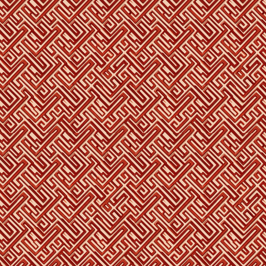 Hypnotic Chinoiserie repeat pattern in Vermilion, Lacquer Black, and Gold Accent. Made to order.