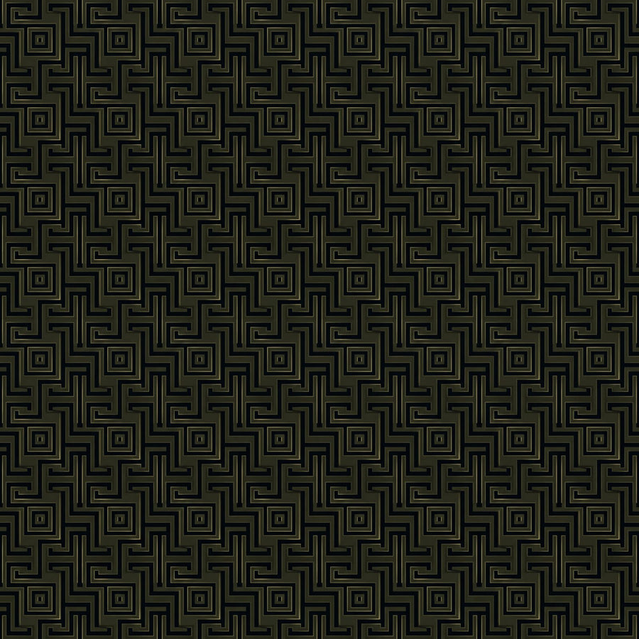 A dark metallic Greek key pattern on an anthracite ground. This elegant design offers geometric authority and intellectual rigour. Made to order.