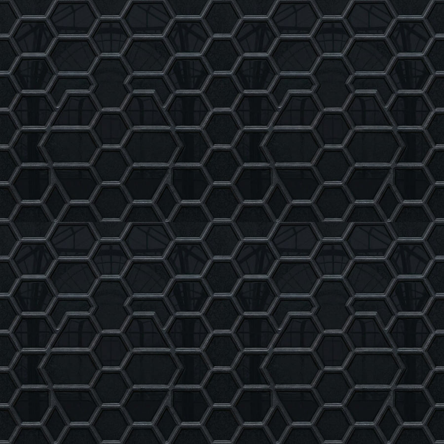 Experience geometric serenity with Dark Honeycomb, a hexagonal pattern in deep charcoals and metallic greys. Made to order.