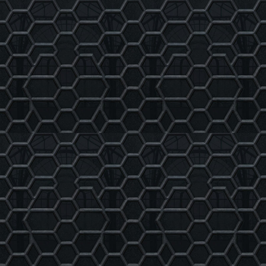 Experience geometric serenity with Dark Honeycomb, a hexagonal pattern in deep charcoals and metallic greys. Made to order.