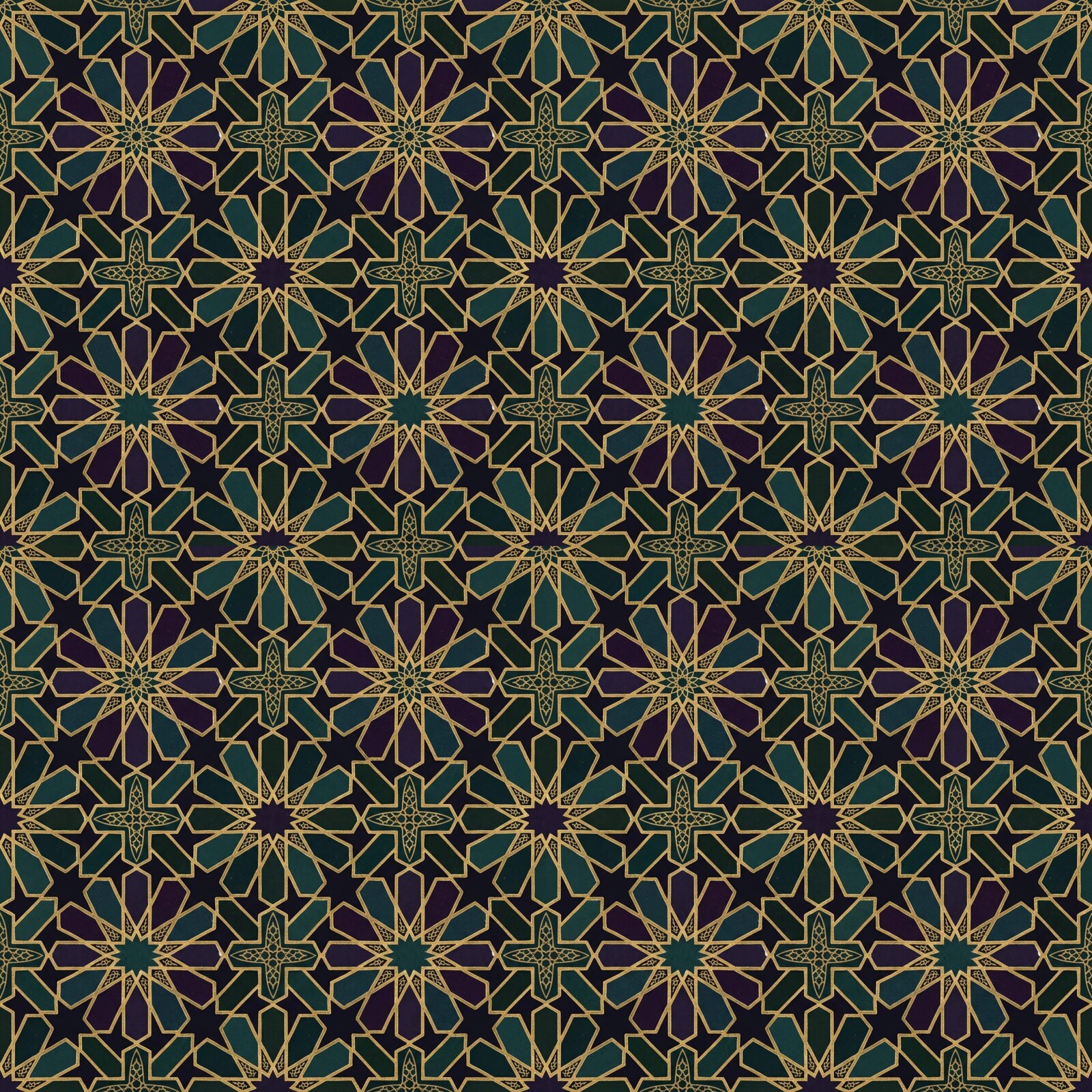 Immerse yourself in a midnight medina with this complex geometric pattern in deep teal, rich purple, and dark emerald. Made to order.