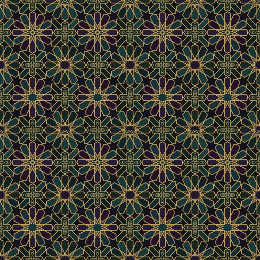 Immerse yourself in a midnight medina with this complex geometric pattern in deep teal, rich purple, and dark emerald. Made to order.