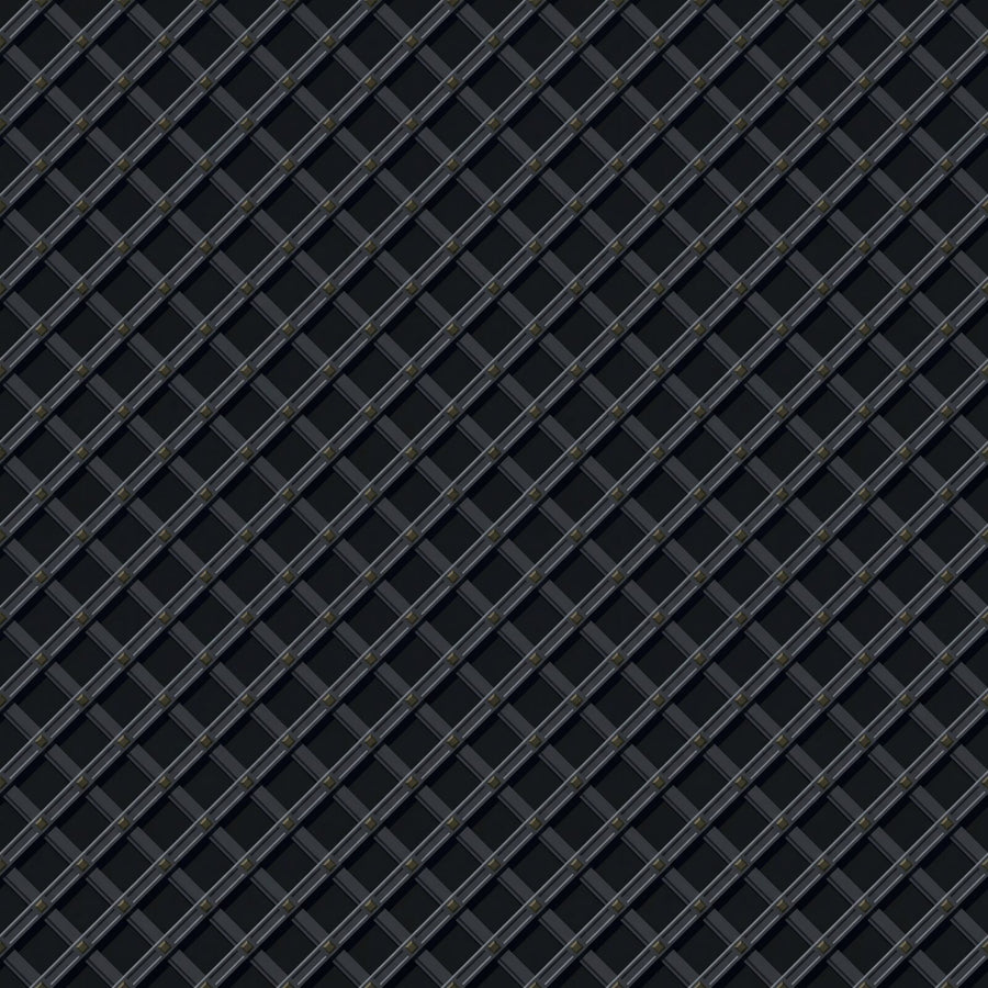 Immerse yourself in the quiet sophistication of a dark, geometric trellis. Deep cool darks and aged metallic tones. Made to order.