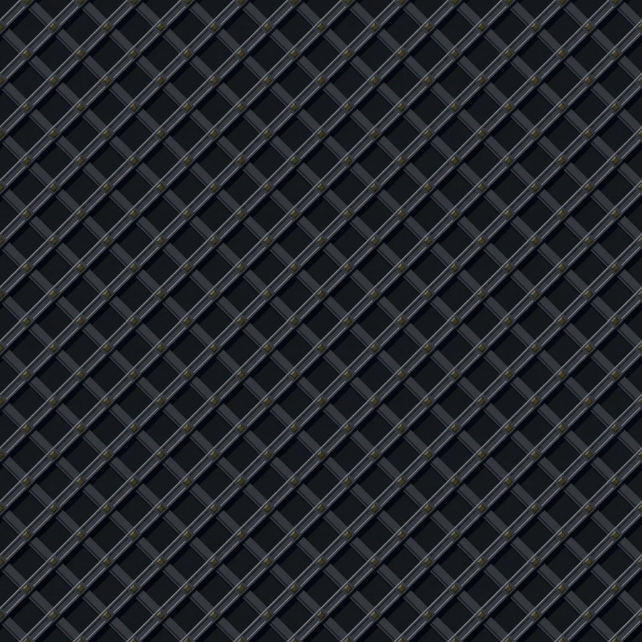 Immerse yourself in the quiet sophistication of a dark, geometric trellis. Deep cool darks and aged metallic tones. Made to order.