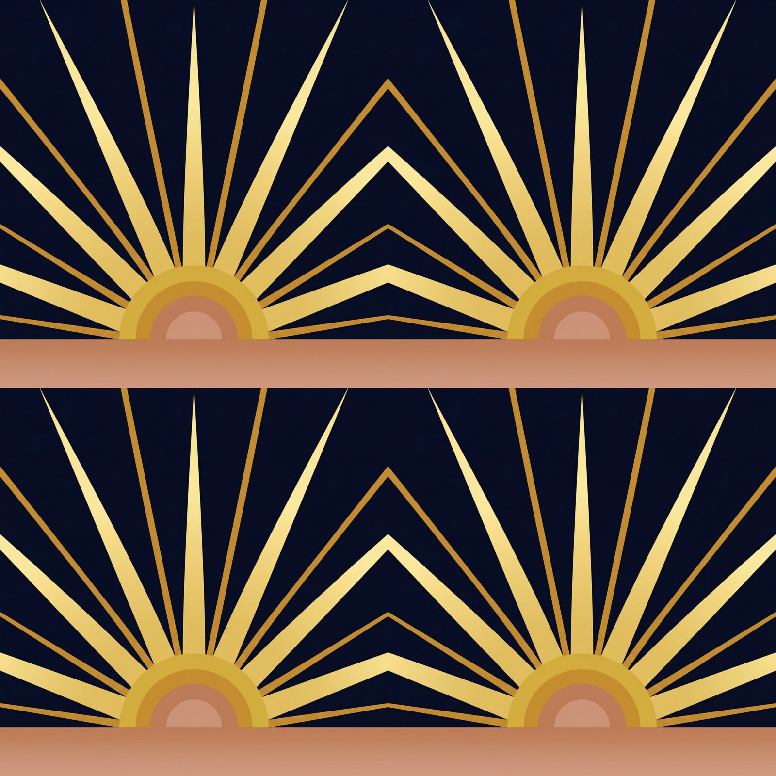 Scenic mural wallpaper featuring a golden sunrise over Manhattan, with palette of deep blues and golden hues. Made to order.