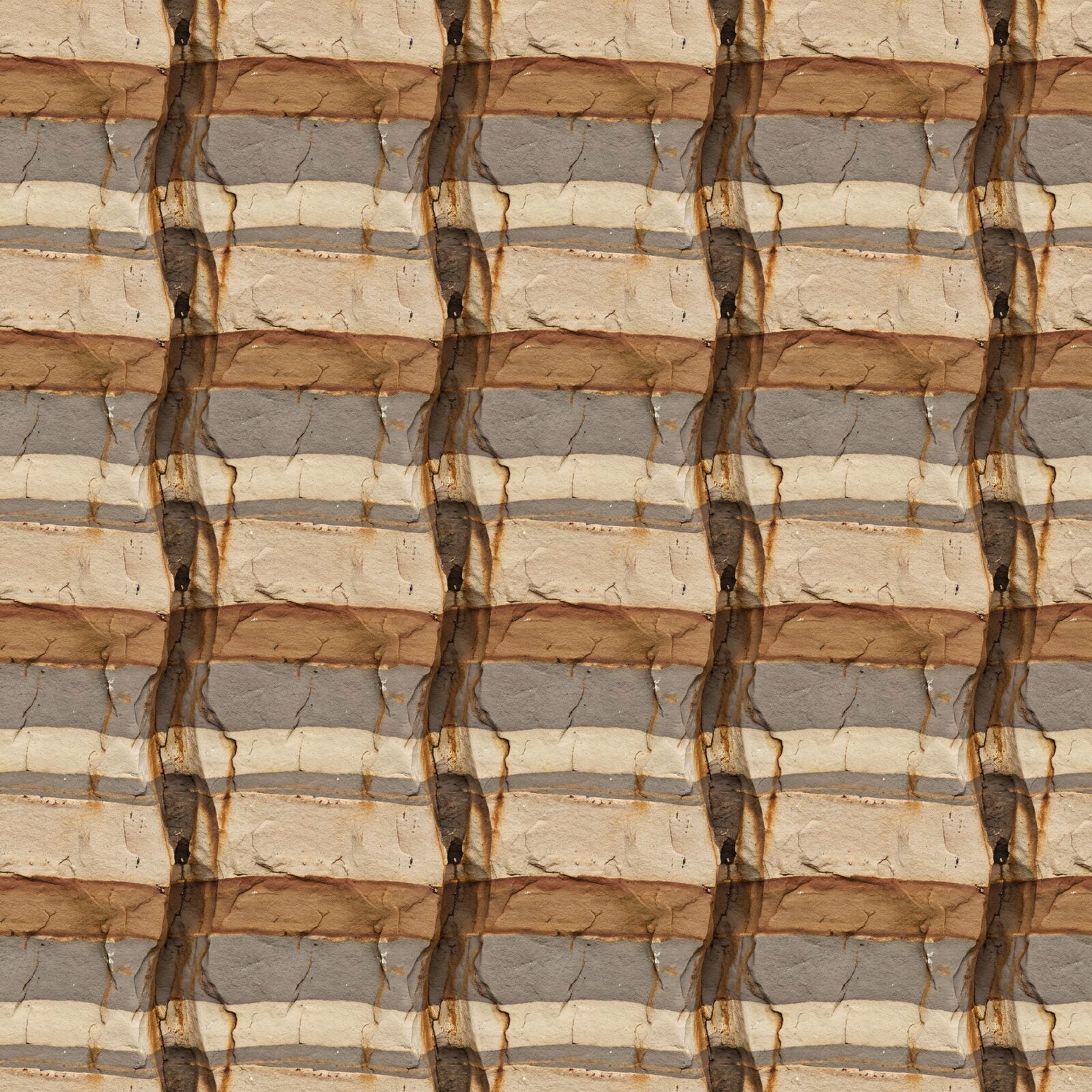 Explore ancient geological layers with our Erosion Pattern mural. Sandstone, iron, silt, and calcium hues. Made to order.