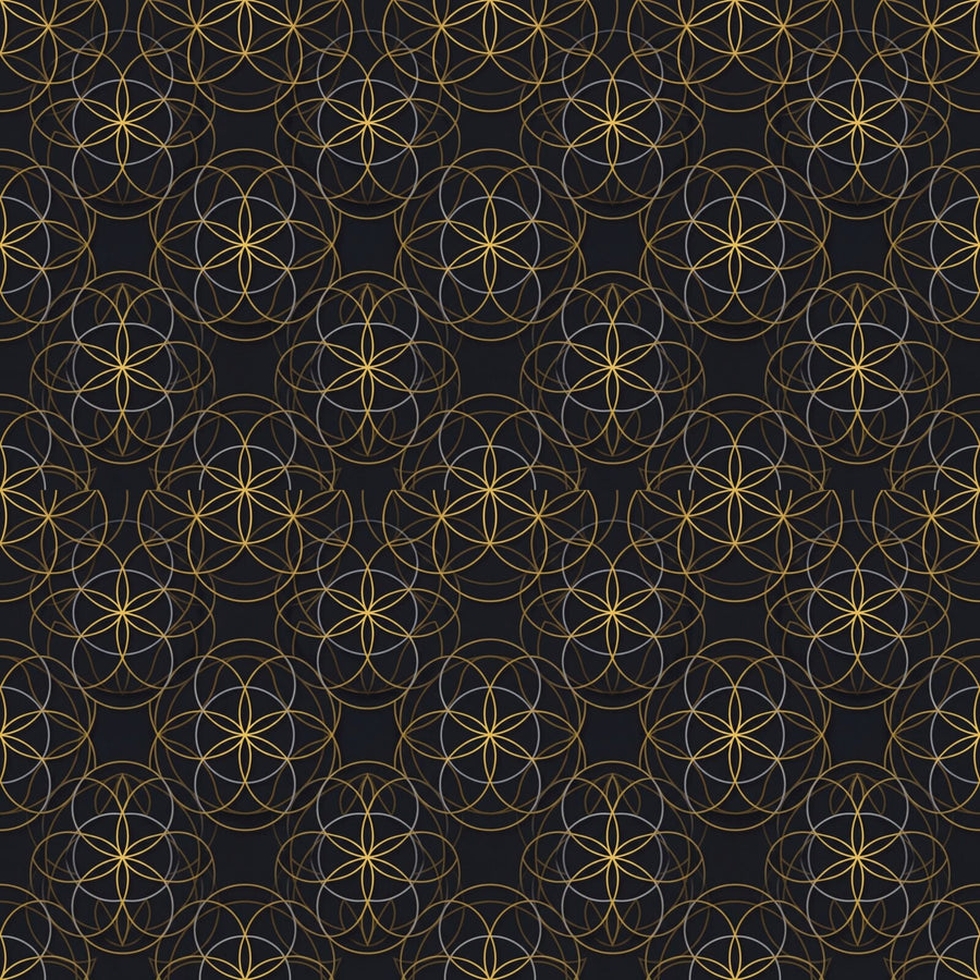 Envelop your space in the ancient, cosmic geometry of the Flower of Life. Featuring deep charcoal, sacred gold, and cool silver. Made to order.