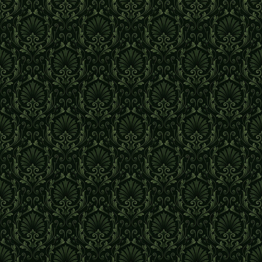 Immerse yourself in primeval formality with Forest Damask, a rich, dark green damask pattern wallpaper. Made to order.
