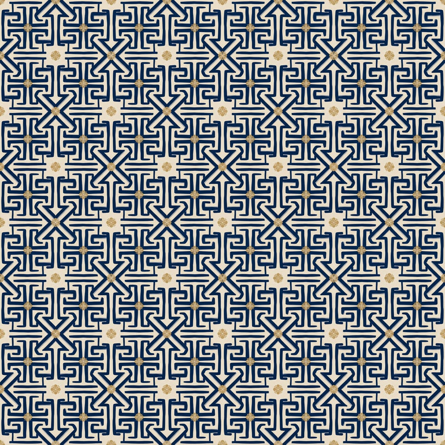 Discover our Fretwork Lattice Chinoiserie pattern in Lacquer Navy and Gold Thread. Made to order for a perfect fit.