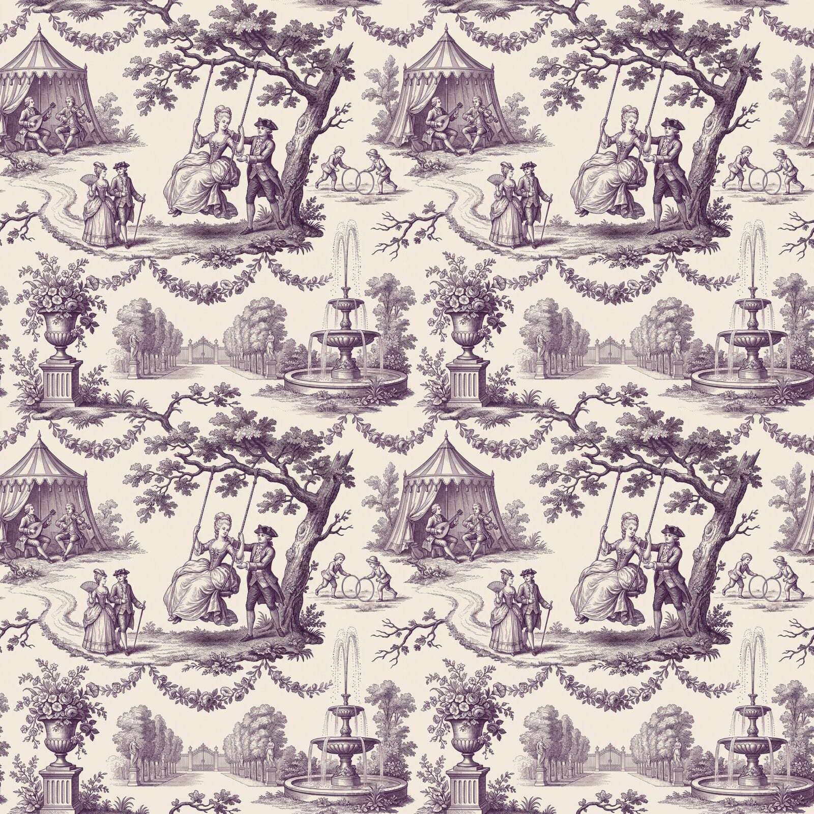 An elegant 18th-century garden fête in sophisticated violet and cream. Made to order.