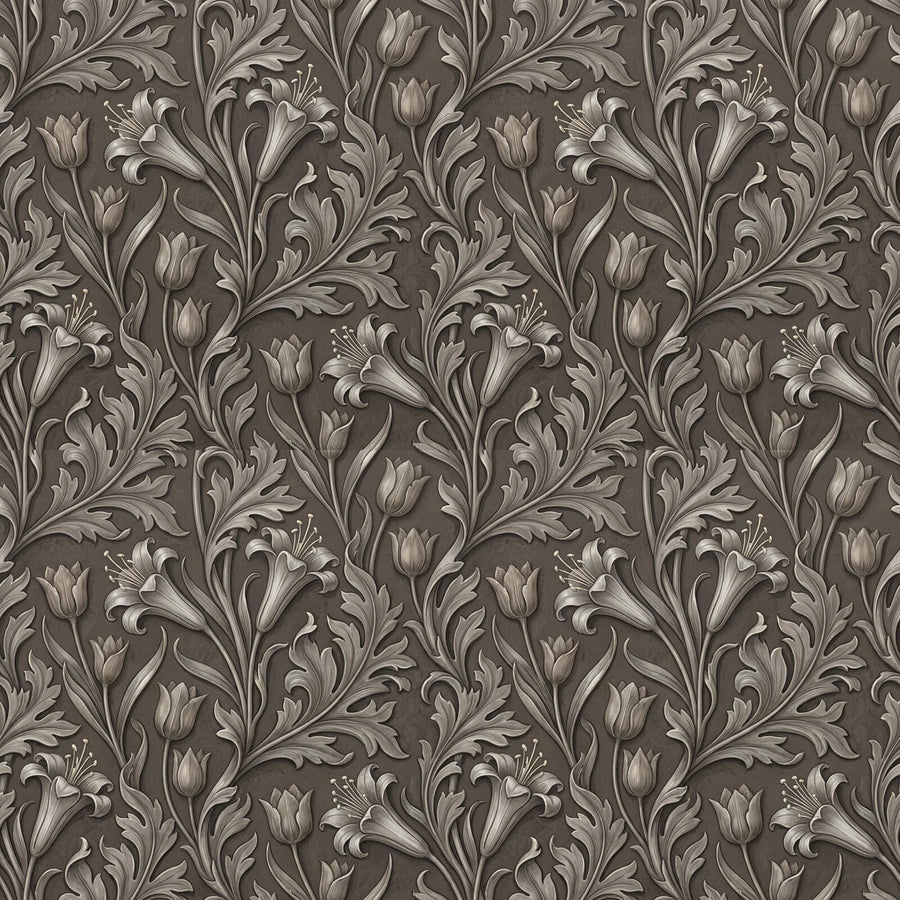 Experience the sculptural beauty of Golden Lily in warm grey and silver on a dark ground. Made to order.