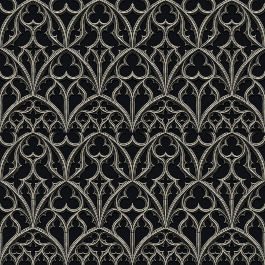 Immerse yourself in solemn Gothic geometry. Dark greys evoke ancient stone tracery at dusk. Made to order.