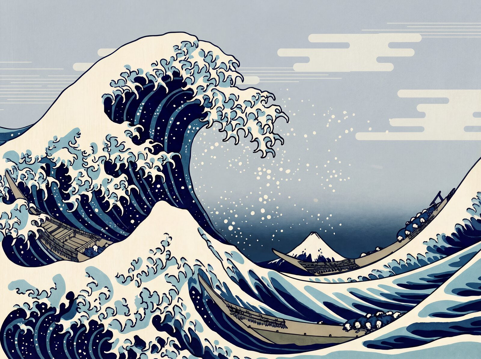 Panoramic seascape with Prussian blue, indigo, and white palette. Made to order.
