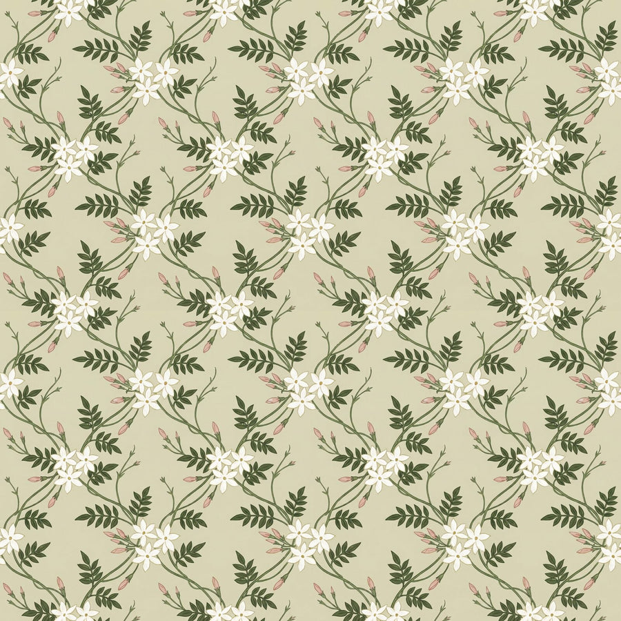 A delicate trailing jasmine pattern in soft sage, jasmine white, and stem green. Made to order for a perfect fit.