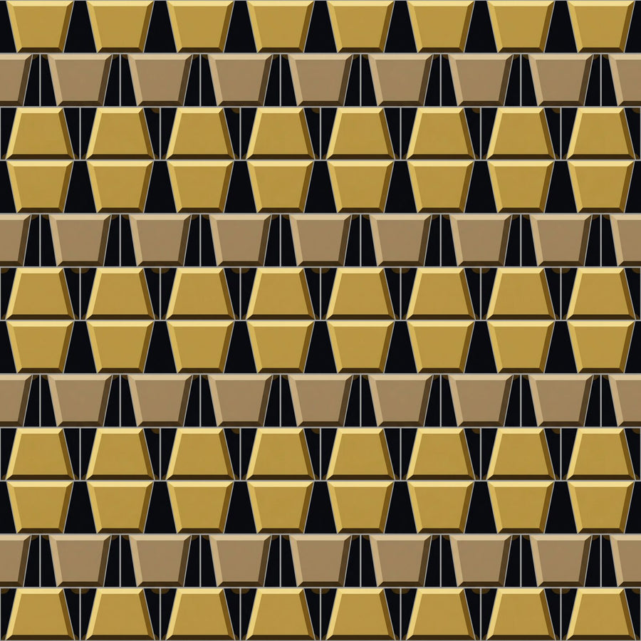 Heritage pattern mural wallpaper in Carbon, Aged Gold, Warm Stone, and Shadow Bronze. Made to order.