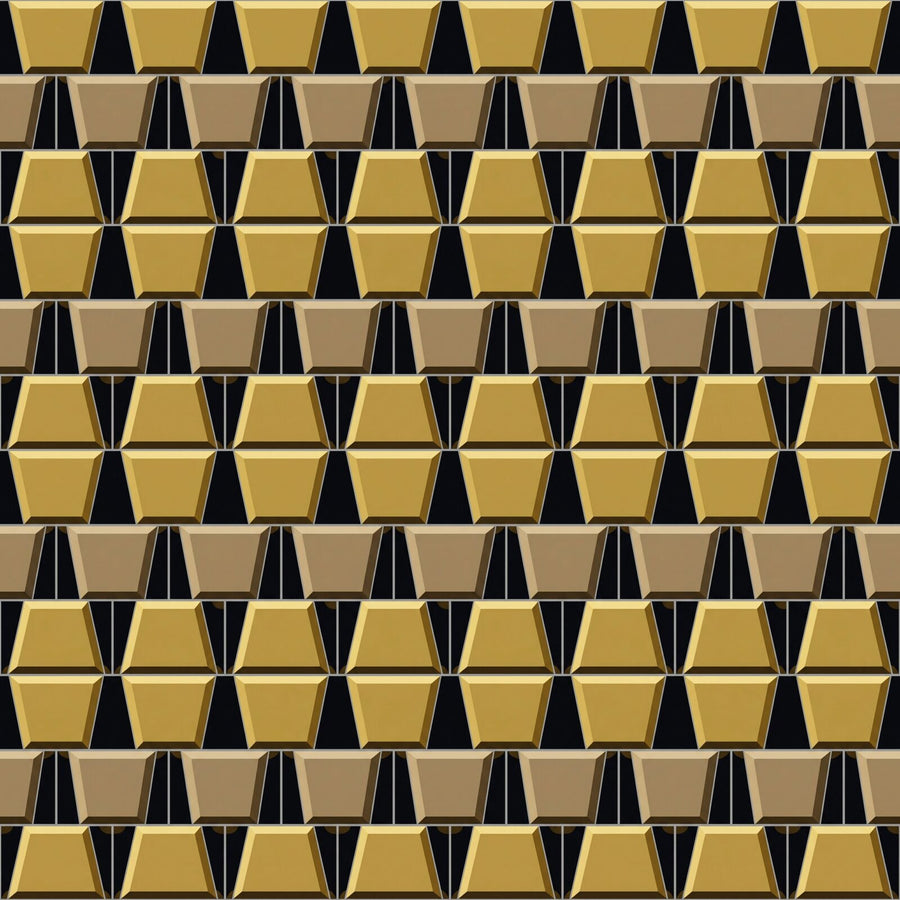 Heritage pattern mural wallpaper in Carbon, Aged Gold, Warm Stone, and Shadow Bronze. Made to order.