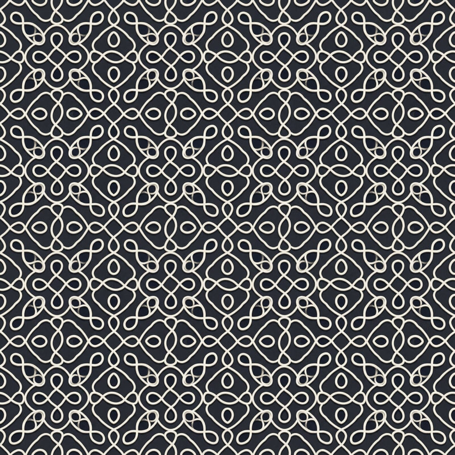 A mathematically sublime kolam pattern mural in dark slate, rice flour white, and warm stone grey. Made to order.
