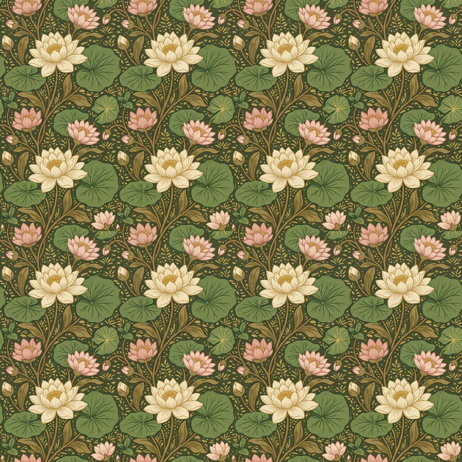 Immerse yourself in the gentle flow of Morris's Lea design. Warm sage and cream palette. Made to order.