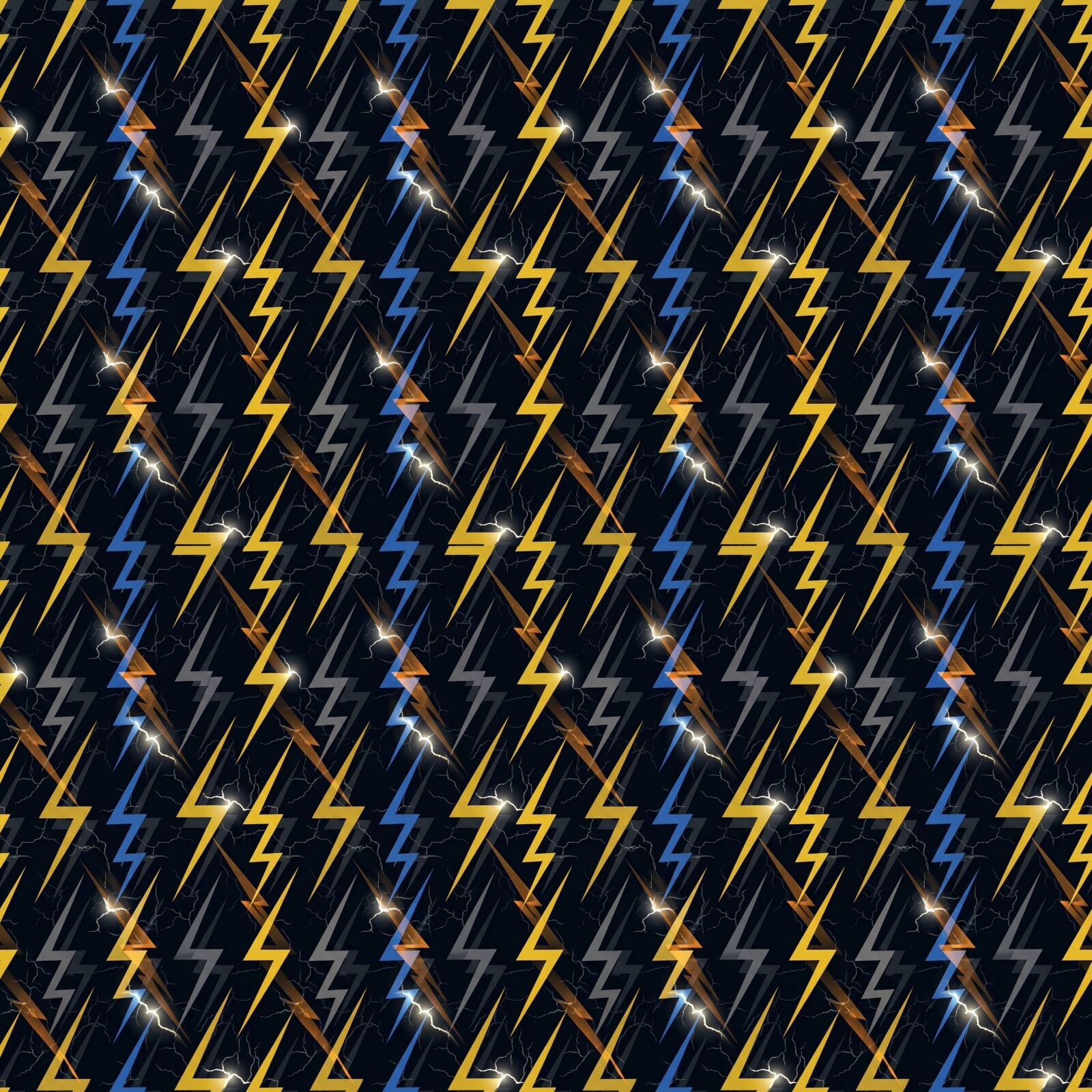 Dramatic lightning bolt mural in Storm Black, Electric Gold, and Ozone Blue. Made to order.