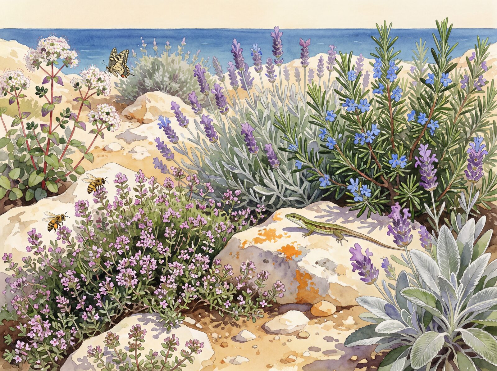Immerse yourself in the aromatic intensity of a Mediterranean herb garden. Thyme Purple, Rosemary Blue, Lavender Wing. Made to order.