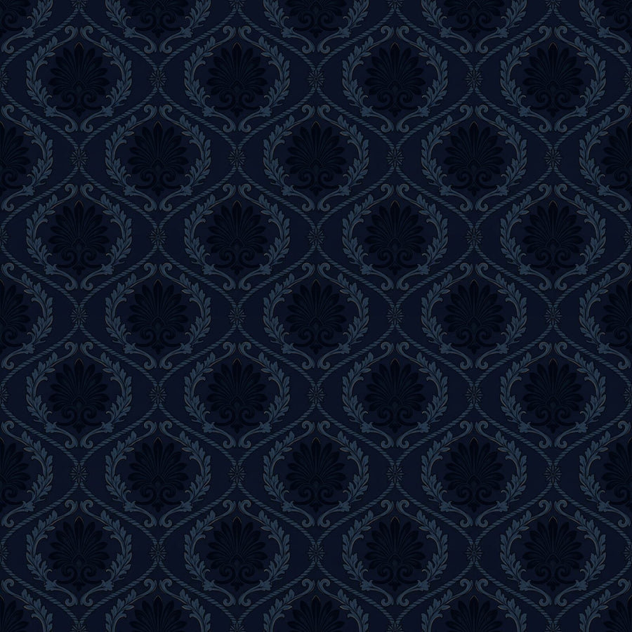 Immerse yourself in the profound depths of Midnight Blue Damask, a luxurious pattern in a rich navy palette. Made to order.
