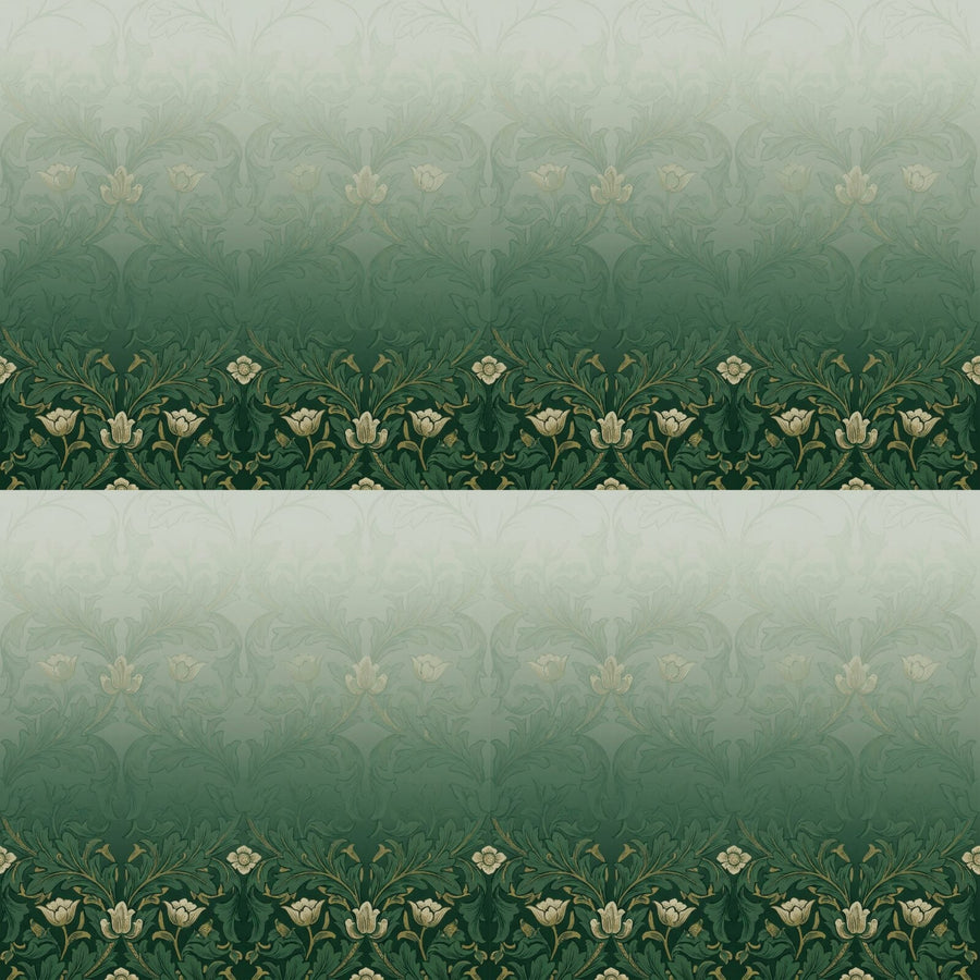 A radical reinterpretation of Morris's acanthus scrollwork, fading from forest green to pale mist. Made to order.