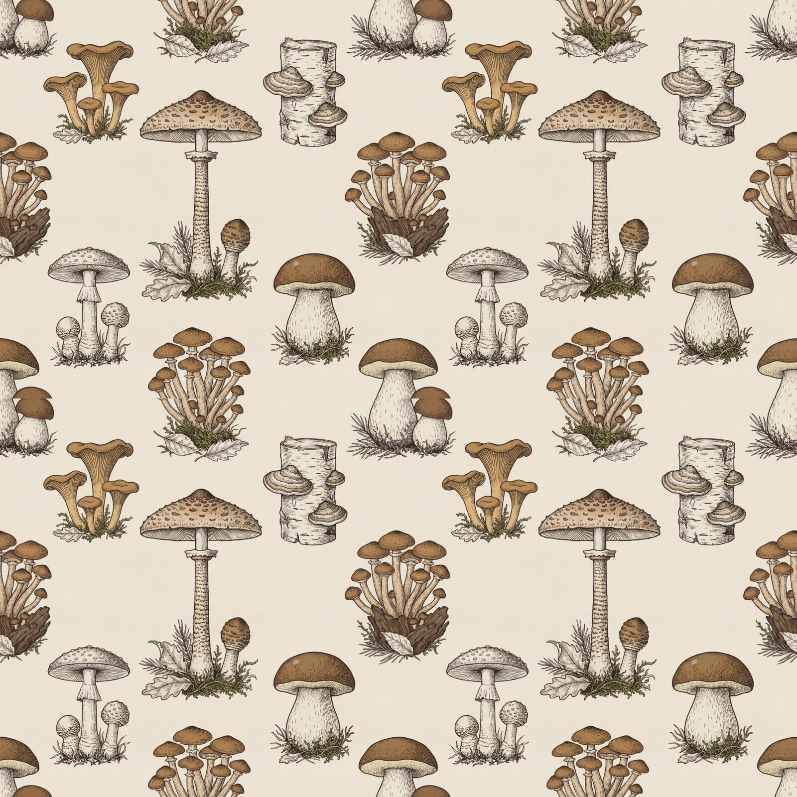 Discover the quiet beauty of a mycological study in fine line. A warm, autumnal palette. Made to order.