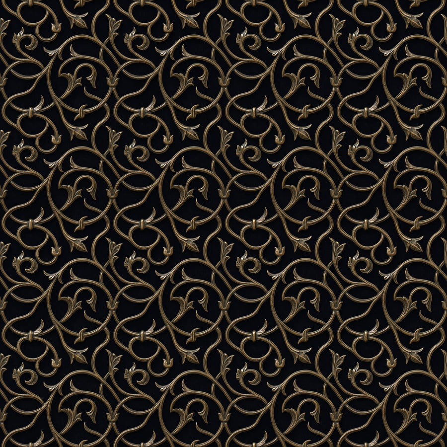 Experience the hypnotic flow of Noir Arabesque, a dark, metallic pattern mural wallpaper in deep warm black and silver tones. Made to order.