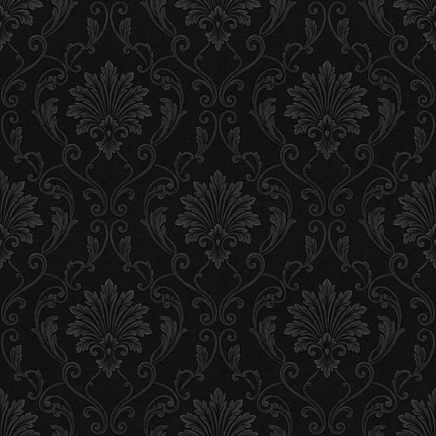 Experience the subtle elegance of Noir Damask Classic, a tone-on-tone pattern in jet, soot, and ash. Made to order.
