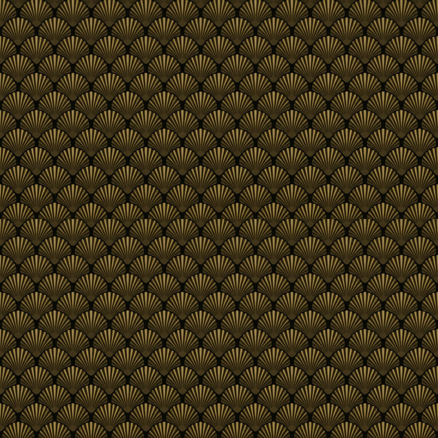 Immerse yourself in a luxurious shell grotto, rendered in deep warm black and dark old gold. Made to order.
