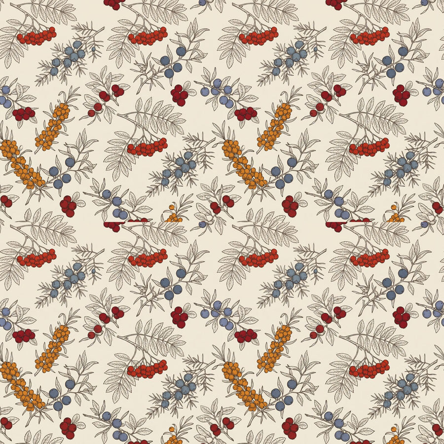 Experience the bounty of a Nordic forest harvest with this rich pattern of foraged berries. Featuring a warm cream background, rich reds, blues, and oranges. Made to order.