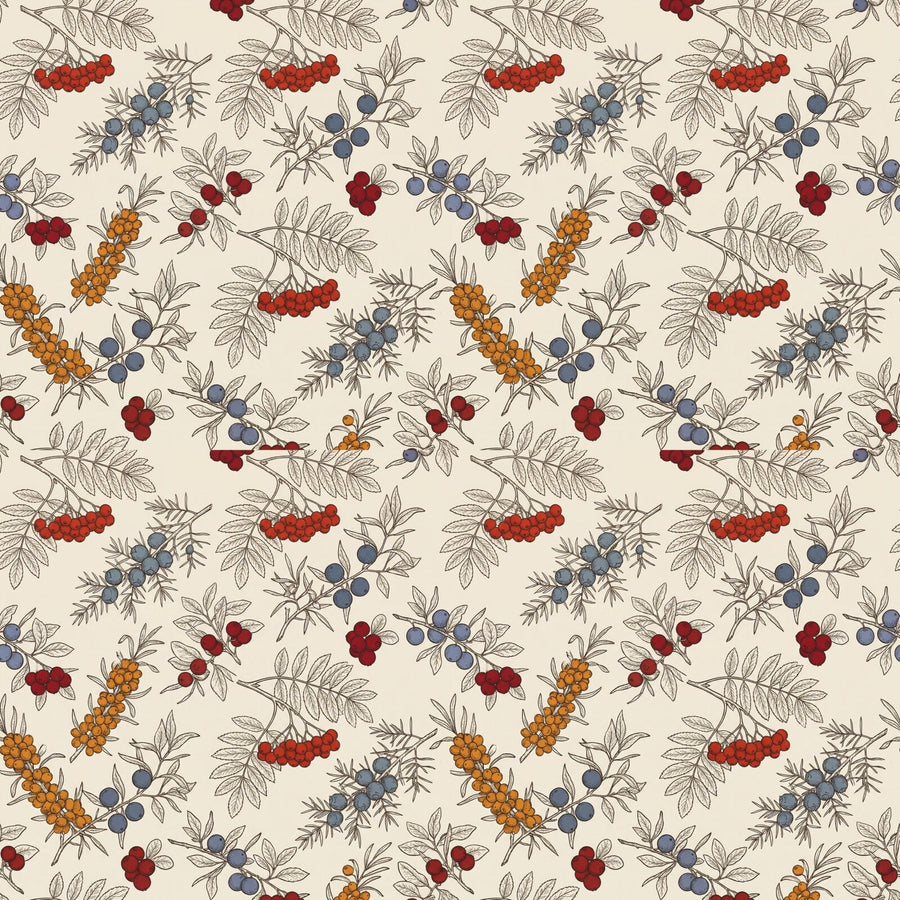 Experience the bounty of a Nordic forest harvest with this rich pattern of foraged berries. Featuring a warm cream background, rich reds, blues, and oranges. Made to order.