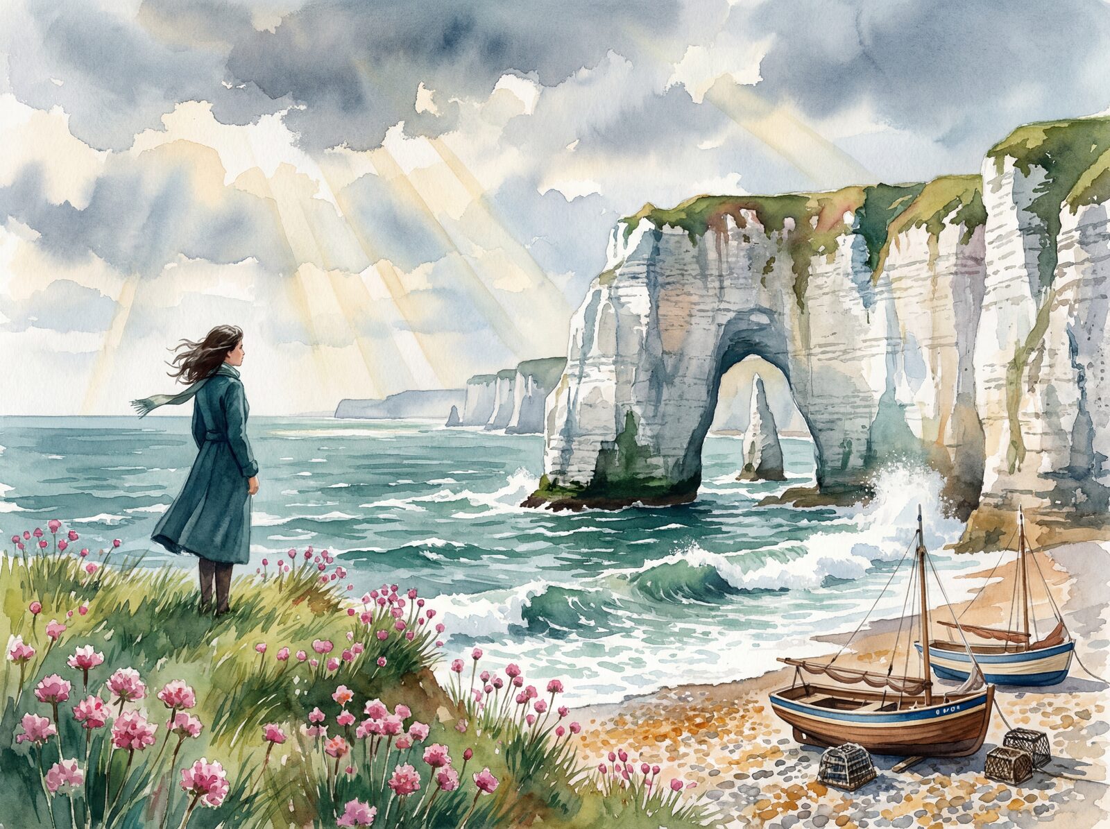 Panoramic wallpaper with Chalk White, Channel Blue, and Sea Green. Made to order.
