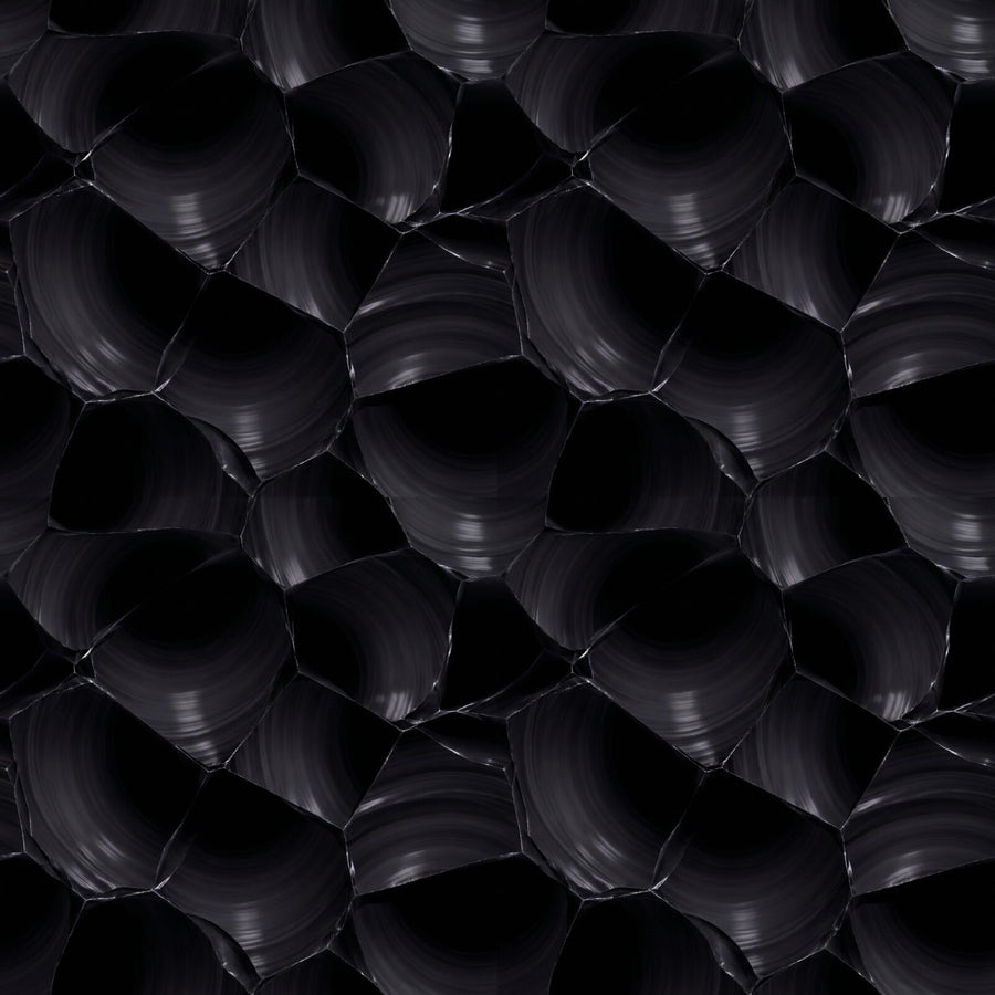 Experience the hypnotic depth of Obsidian, a Heritage Patterns mural in near-absolute black with subtle purple-grey reflections. Made to order.