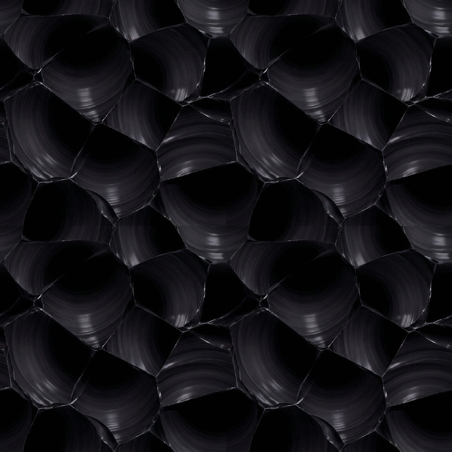 Experience the hypnotic depth of Obsidian, a Heritage Patterns mural in near-absolute black with subtle purple-grey reflections. Made to order.