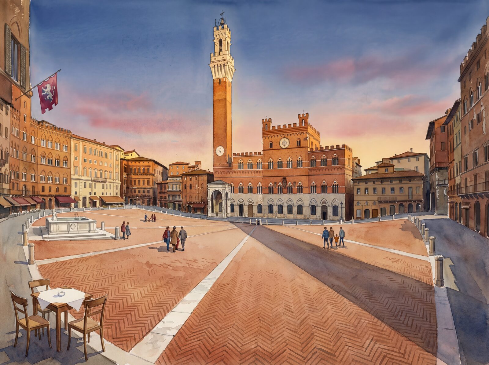 Scenic mural wallpaper in Burnt Sienna, Brick Warm, and Torre Cream. Made to order.