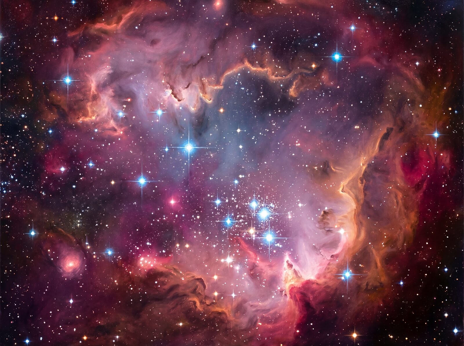 Immerse yourself in a cosmic nursery of rose, crimson, and violet. This stunning mural wallpaper brings the birth of stars into your home. Made to order.