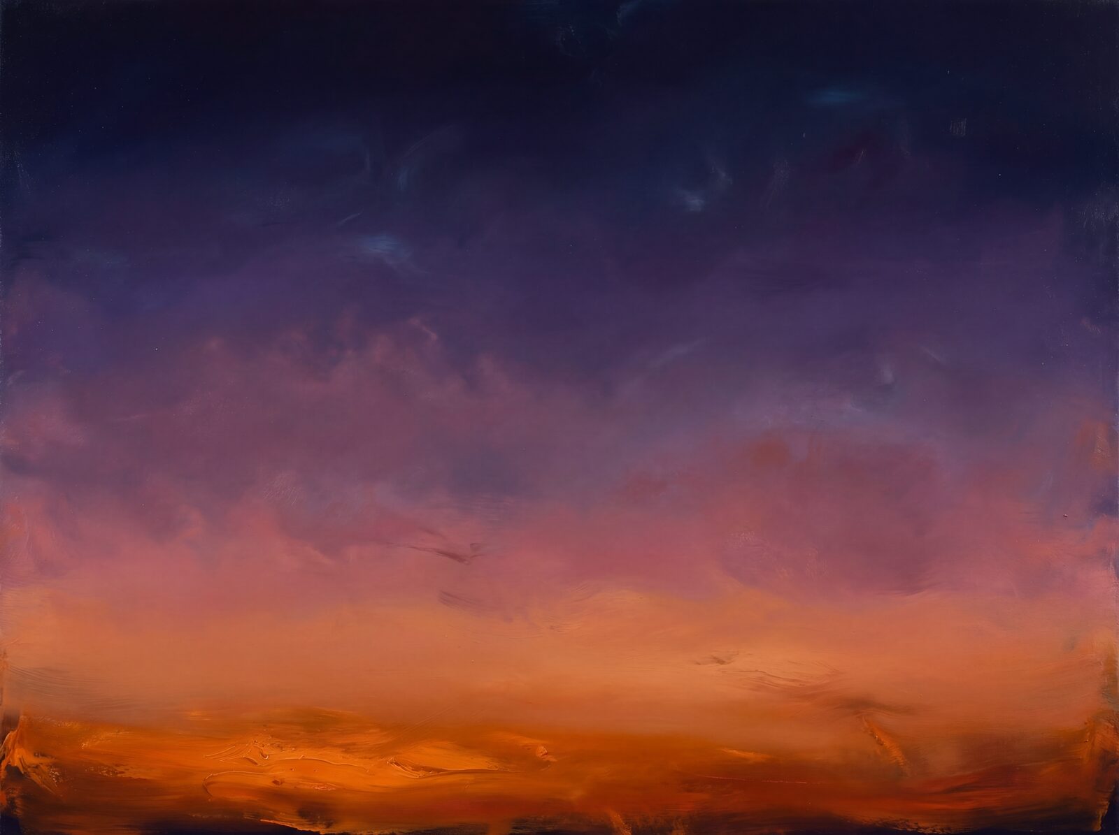 Experience the tranquil transition of a sunset sky in warm oranges, mauves, and indigos. Made to order.