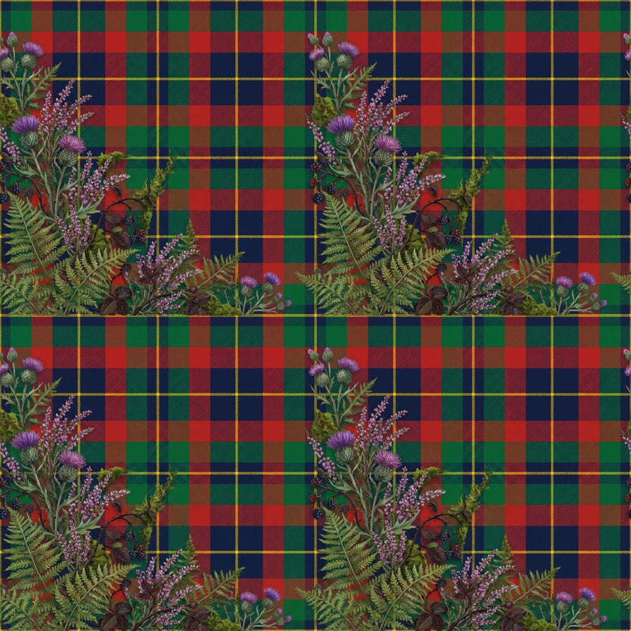 Experience a Scottish sporting lodge where tartan meets Highland flora. Featuring Tartan Red, Green, Navy, Yellow, Thistle Purple, Heather Pink. Made to order.