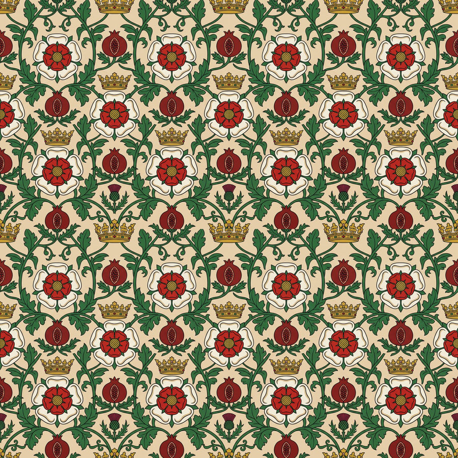 Immerse yourself in regal heritage with our Tudor Rose mural, featuring a bold palette of Lancaster Red, York White, and Crown Gold. Made to order.