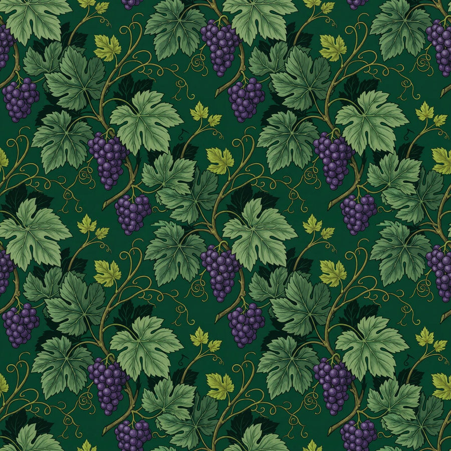 Immerse yourself in our Vine Emerald mural, a rich tapestry of deep greens and amethyst grapes. Made to order.